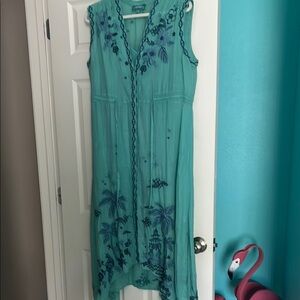 Johnny Was Teal and Navy Midi Dress